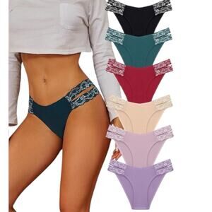 FINETOO Seamless Underwear Women Cheeky Bikini Panties High Cut V-waist 6 pack S
